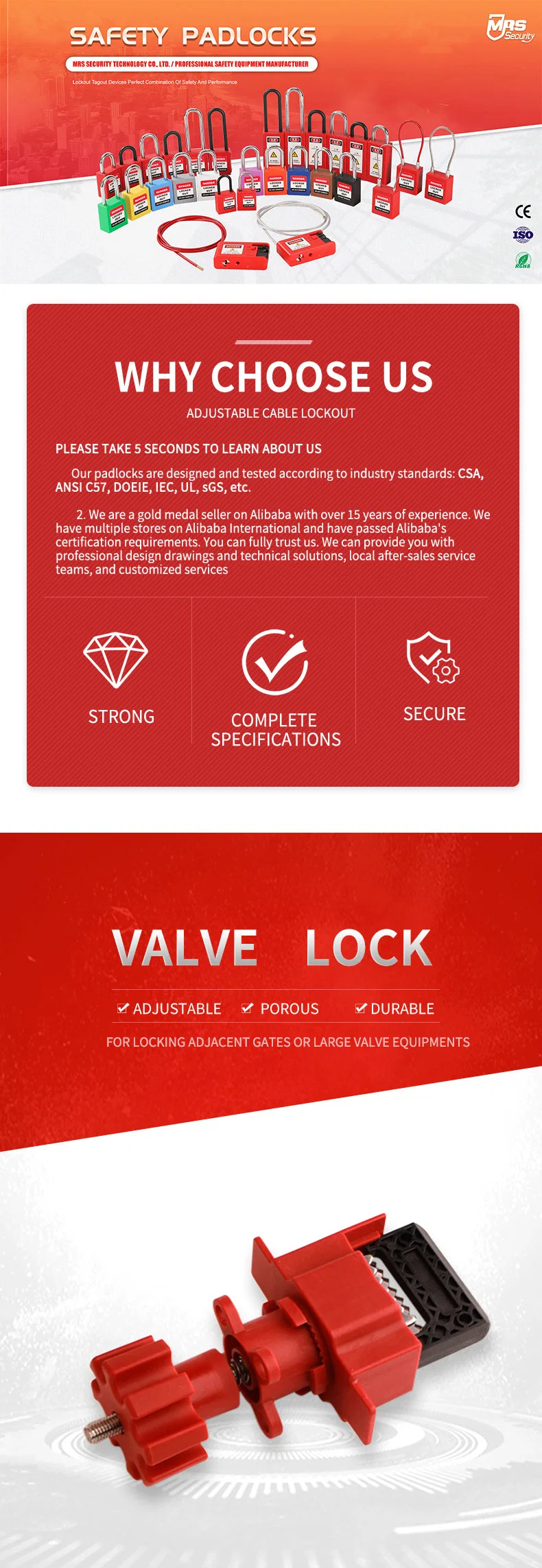 Durable ABS Safety Universal Valve Lock Security Lockout Tagout Loto Padlock Manufacturer