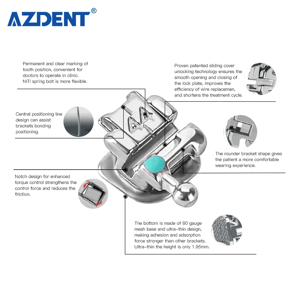 Azdent Dental Split Self-Locking Bracket (6p) Mini Roth 022 with 345hooks Brackets