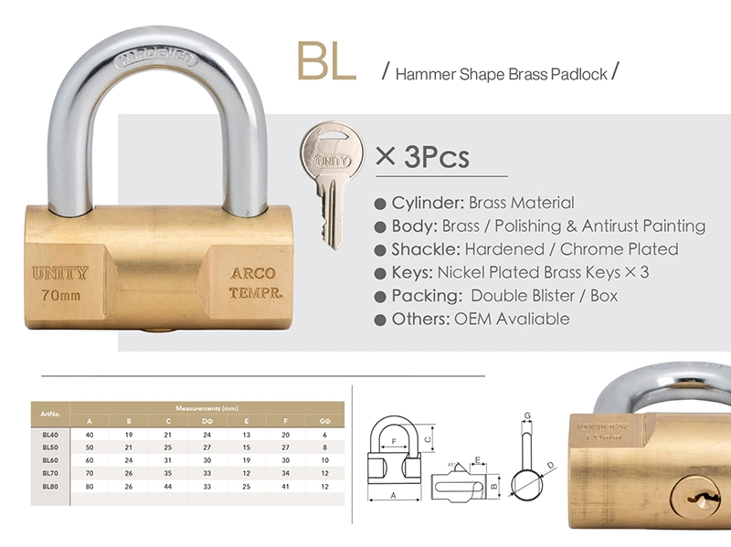 Hammer Lock Heavy Duty Solid Brass Padlock Double Locking