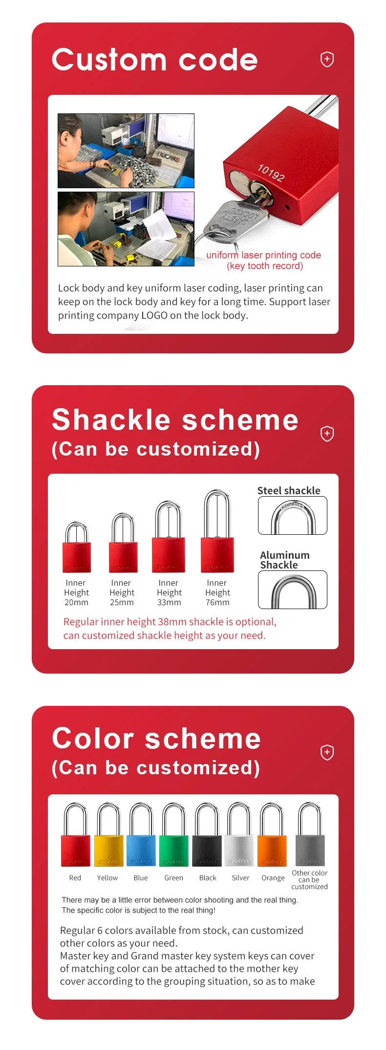 Bozzys Colored Aluminum Safety Padlocks for Lockout