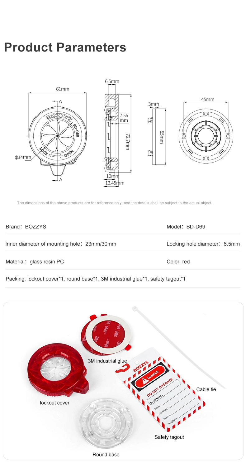 Removable Red Push Button Lockout Cover Kit for Electrical Insulation Lockout/Tagout