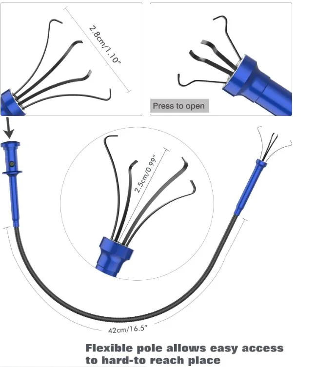 Stainless Steel Flexible Magnetic Pick-up Claw Grabber Tool with LED Light