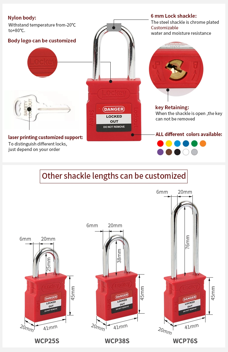 Lockey 76mm Steel Shackle Industrial Loto Safety Padlock (WCP76S)