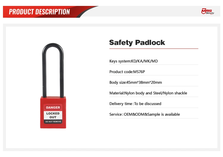 Nylon Material Red Body Insulation Padlock Safe Lockout Tagout with Key