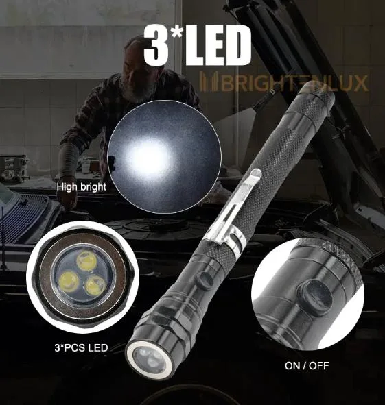 Pick up Tool 3 LED Flexible Inspection Telescopic Aluminum Flashlight with Magnet