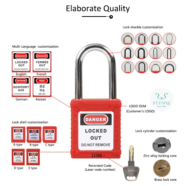 Nylon Material 76mm Long Shackle Safety Padlock with Key