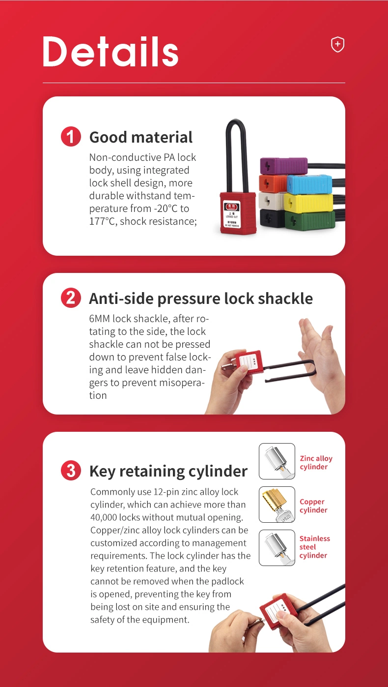 Nylon Material 76mm Long Shackle Safety Padlock with Key