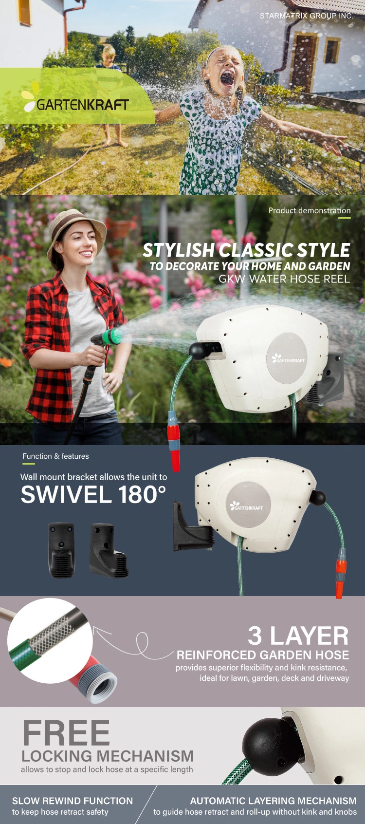 Gkw-30s Gartenkraft Automatic Garden Mini Water Hose Reels