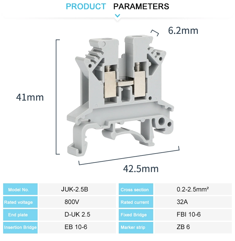 UK2.5 Screw Connection Anti Flaming V0 DIN Rail Terminal Block