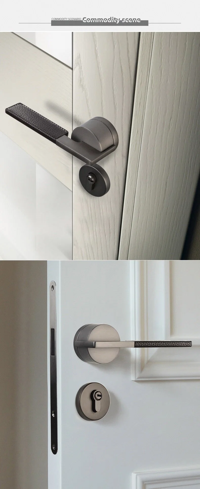 High Quality Bathroom Decoration Industrial Leather + Zinc Alloy Security Door Handle Door Lock