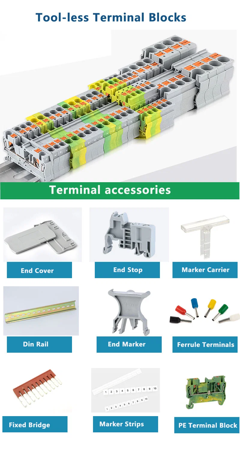 Pttb2.5 Spring in-Line Rail Type Double-Layer Terminal Block