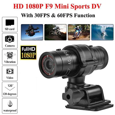 Bicycle Sports Camera Mountain Bike Motorcycle Helmet Action Mini Camera DV F9 Camcorder Full 1080P HD Car Video Recorder with 8GB