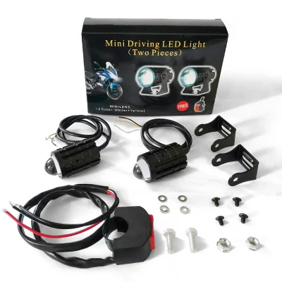 Motorcycle LED Headlight 8-80V 12W IP67 Projector Lens Dual Color Scooter Driving Auxiliary