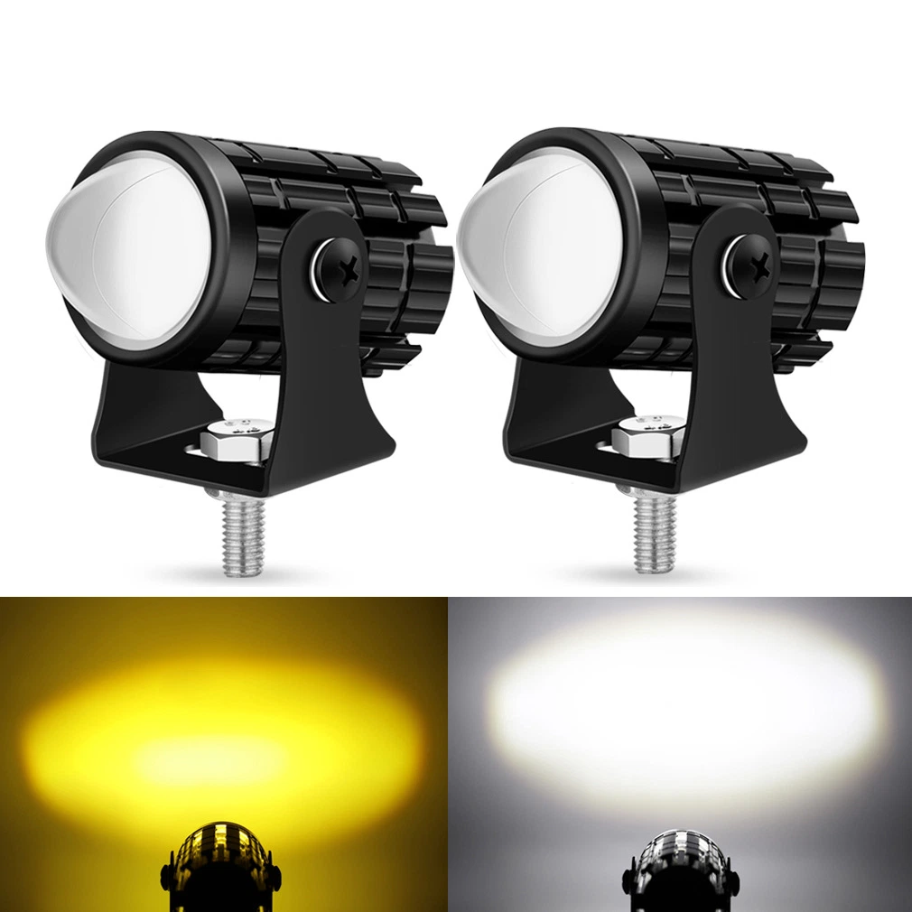 Motorcycle LED Headlight 8-80V 12W IP67 Projector Lens Dual Color Scooter Driving Auxiliary