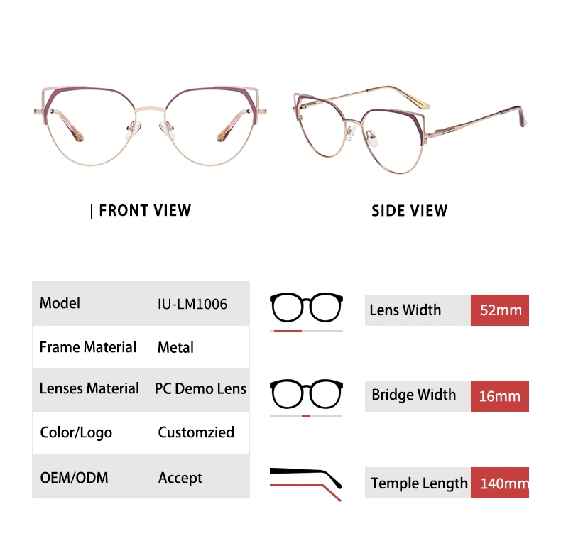 Wholesale Custom Metal Eye Glass Eyeglass Frames Optical for Women