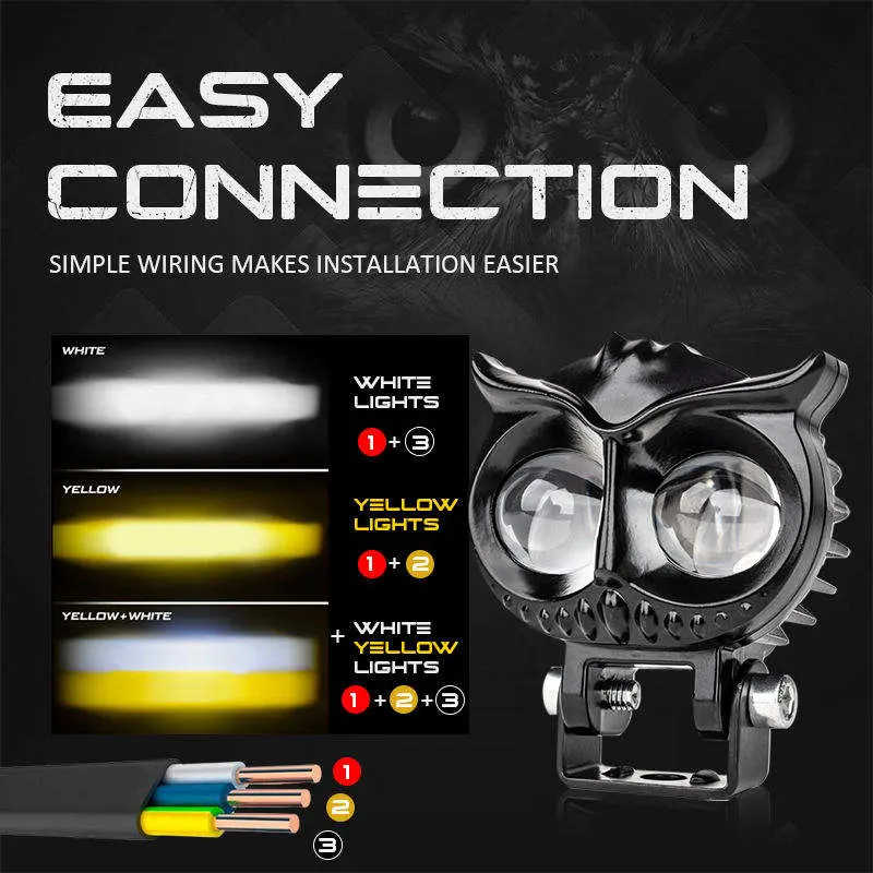 New Owl High Low Beam Yellow White Spot Projector Lens Dual Color Mini Driving