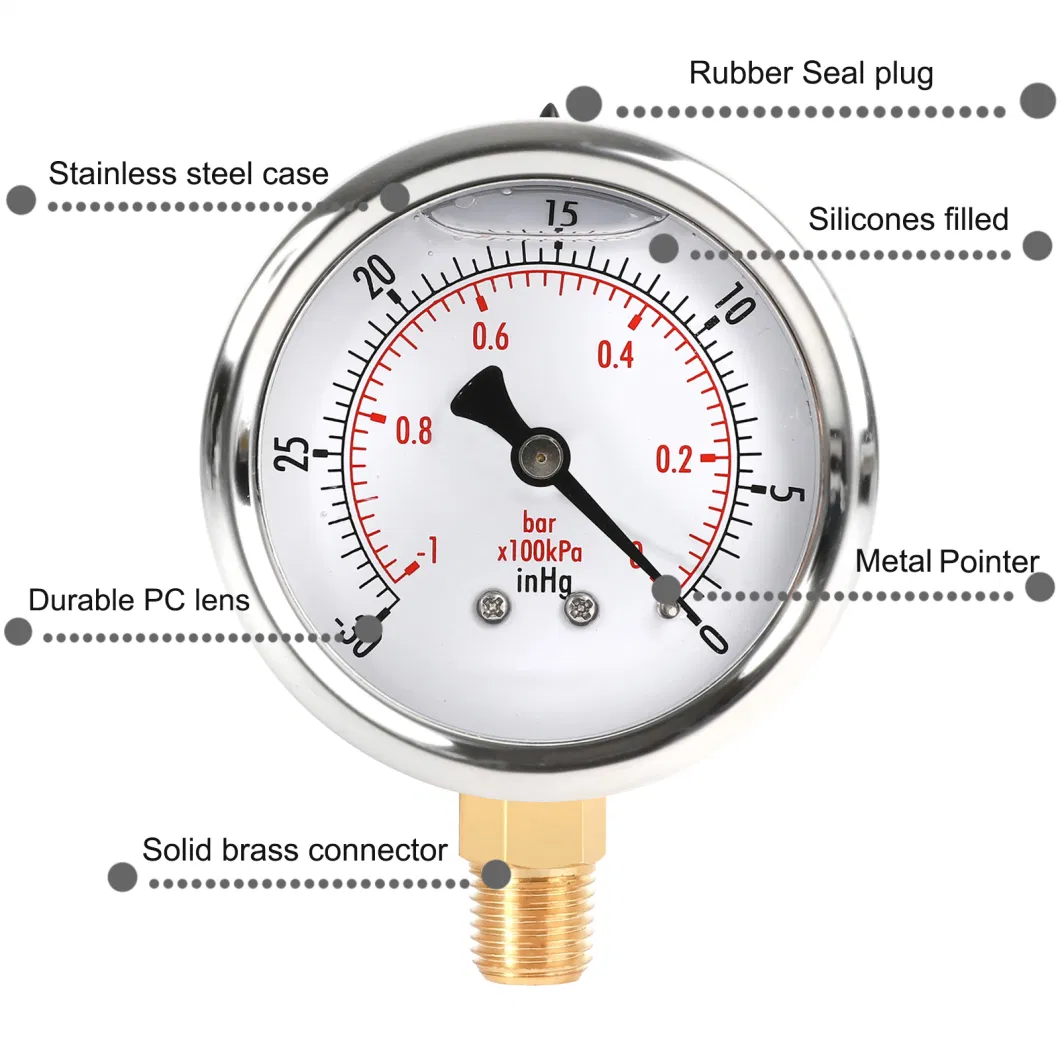 Stainless 2.5 Radial Oil Filled Manometer Pressure Gauge with Bottom Mount