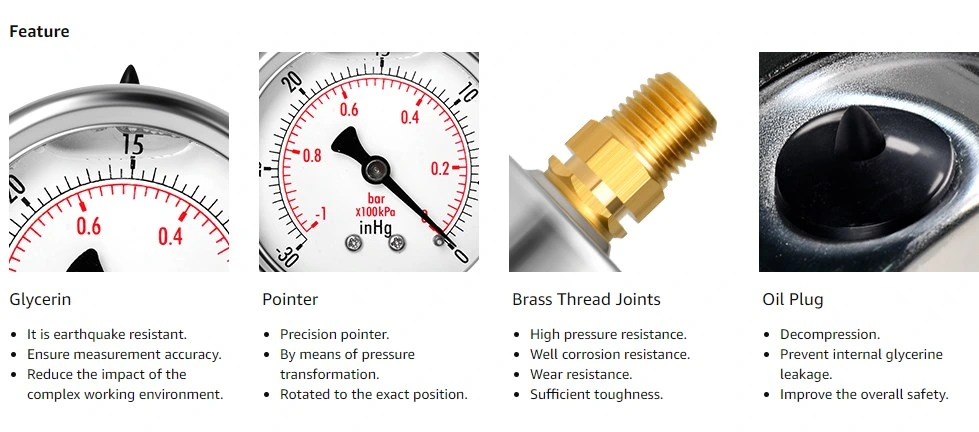 Stainless 2.5 Radial Oil Filled Manometer Pressure Gauge with Bottom Mount