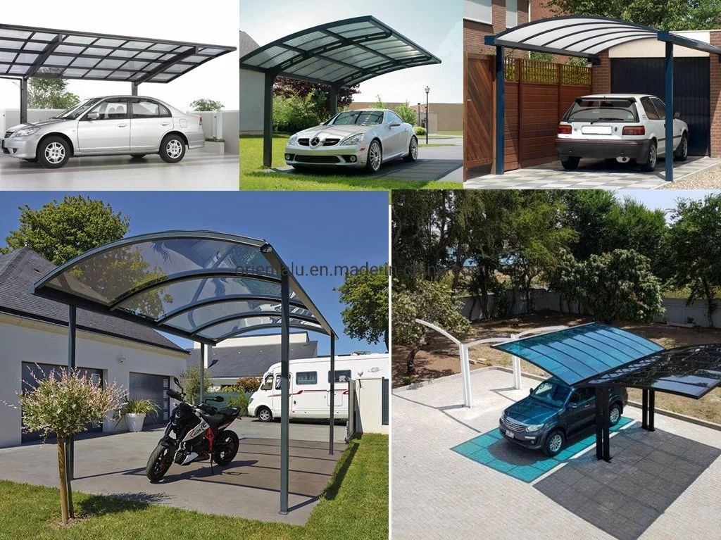 Custom Made Aluminum Frame Arc Polycarbonate Aluminium Car Canopy for Villa Use