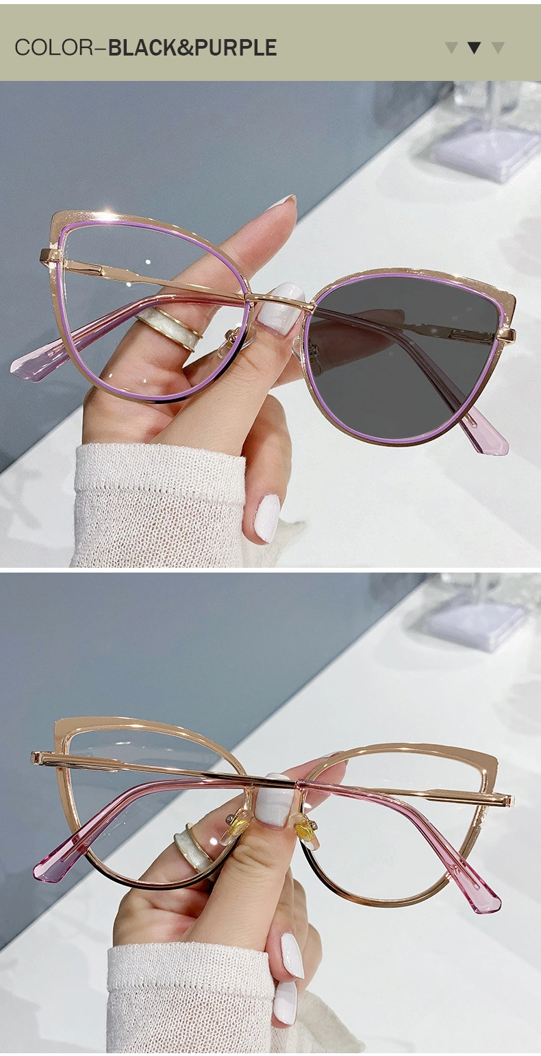 Color Changing Women Men Metal Frame Blue Light Blocking Optical Glasses Frames Photochromic Eyeglasses Frames Glasses