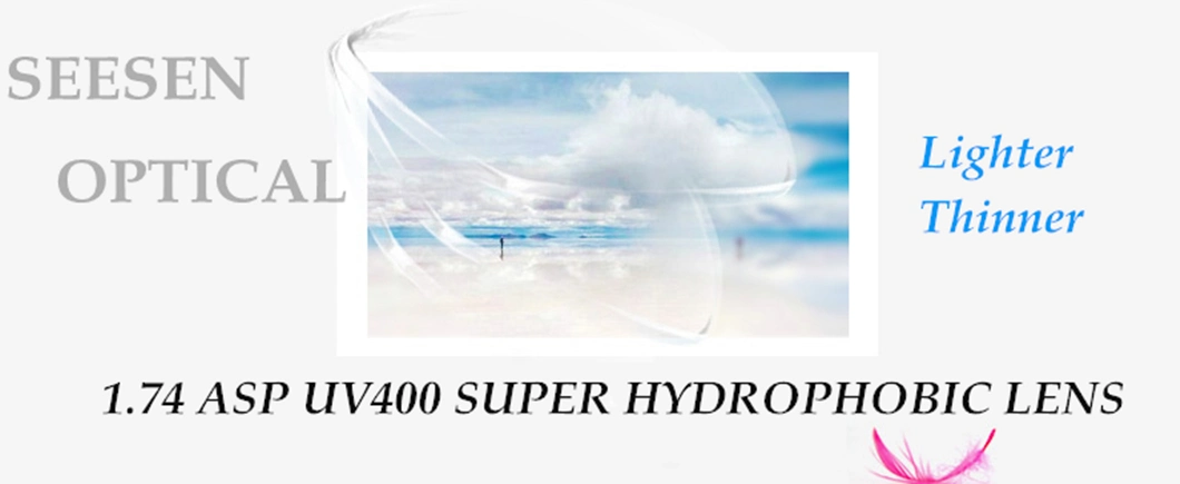 High Index 1.74 Asp UV400 Finished Single Vision Green Super Hydrophobic Shmc Optical Lens