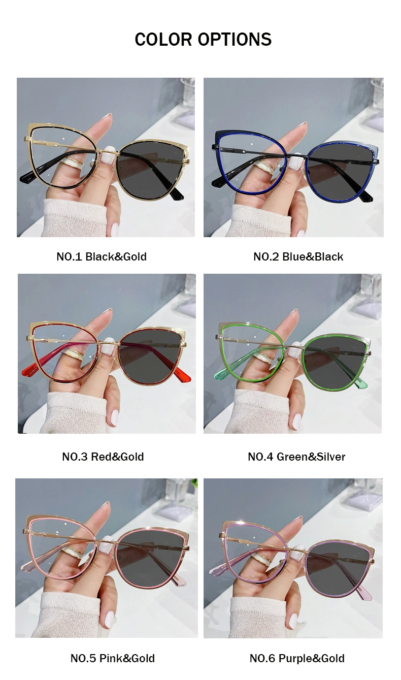 Color Changing Women Men Metal Frame Blue Light Blocking Optical Glasses Frames Photochromic Eyeglasses Frames Glasses