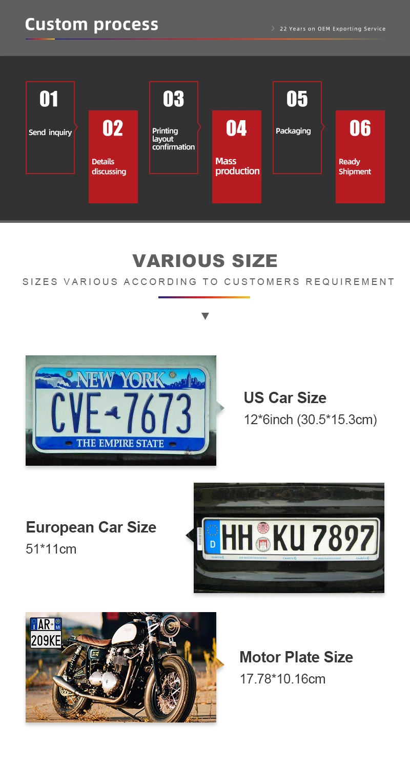 Free Sample Customized Car Us Europe Standard Aluminum Alloy License Number Plate Frame Plastic License Plate