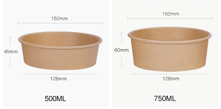 500ml Food Grade Disposable Fried Chicken Fruit Salad Kraft Paper Bowl with Paper Lid