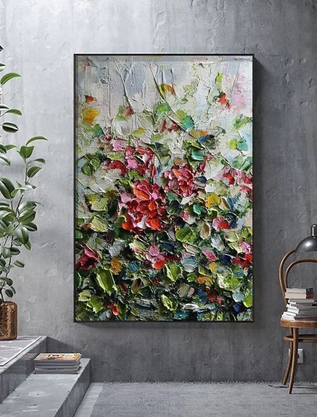 Handmade Textured Flower Painting 3D Abstract Wall Art for Home Decor