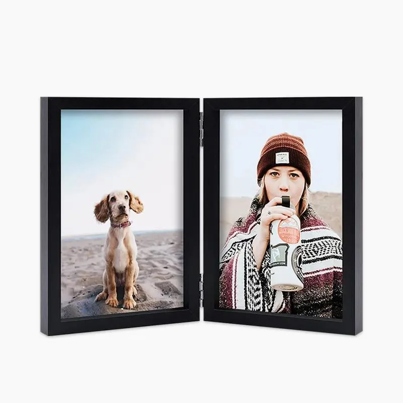 5X7&quot; Wood Photo Frames with Glass Front Displays Collage Folding Picture Frame