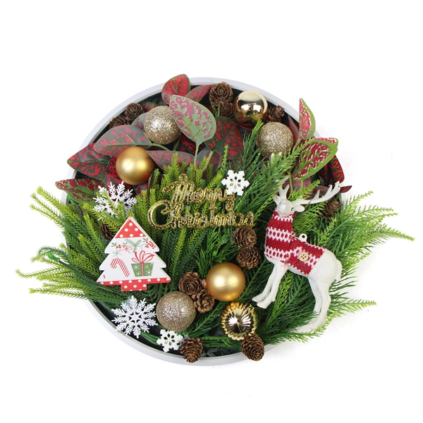 Christmas Series Wall Mounted Wooden Frame Ground Plants with Artificial Plants