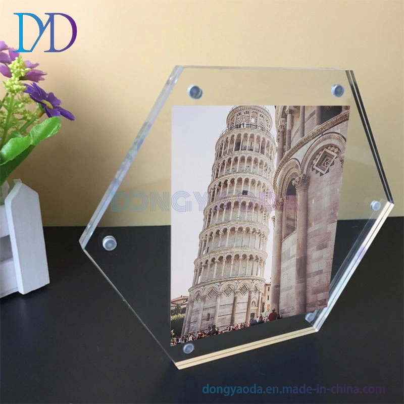 Custom Creative Personality Hexagonal Acrylic Photo Frame Hexagonal Diamond Magnetic Wall Hanging Table