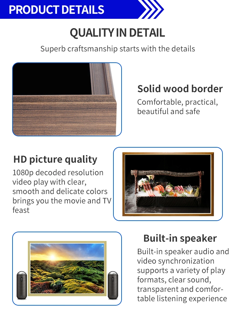 27/32/43/49/55 Inch Wooden Painting Digital Photo Picture Frame Smart WiFi Digital Signage Advertising Display Player for Gallery/Church/Opera/Museum/Art