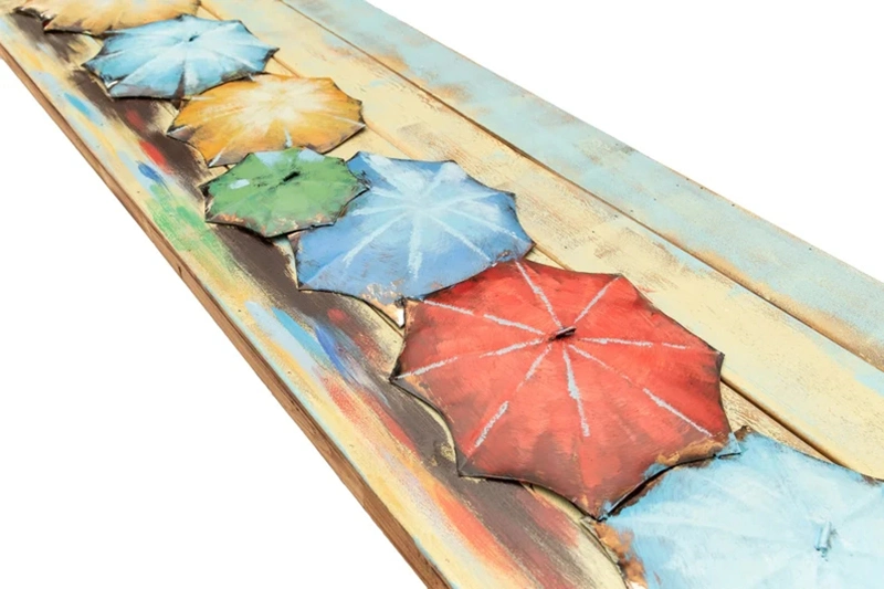 Vancy Arts Modern Rainbow Umbrella Wood Board Painting Indoor Metal Wall Panel Wall Art Modern Metal Art Home Decor Wall