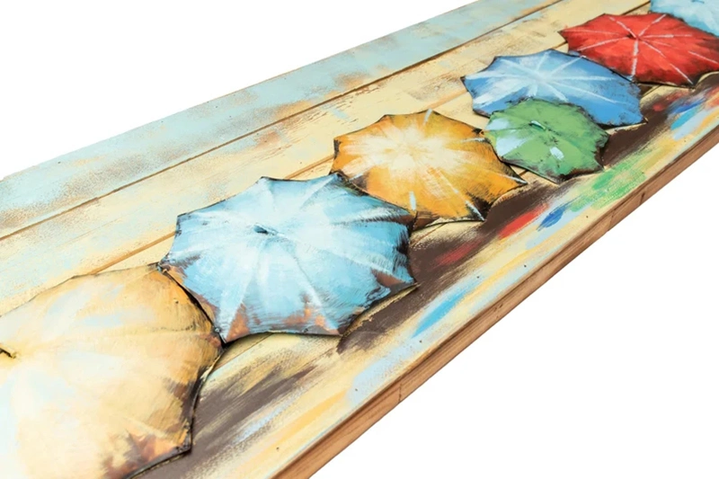 Vancy Arts Modern Rainbow Umbrella Wood Board Painting Indoor Metal Wall Panel Wall Art Modern Metal Art Home Decor Wall