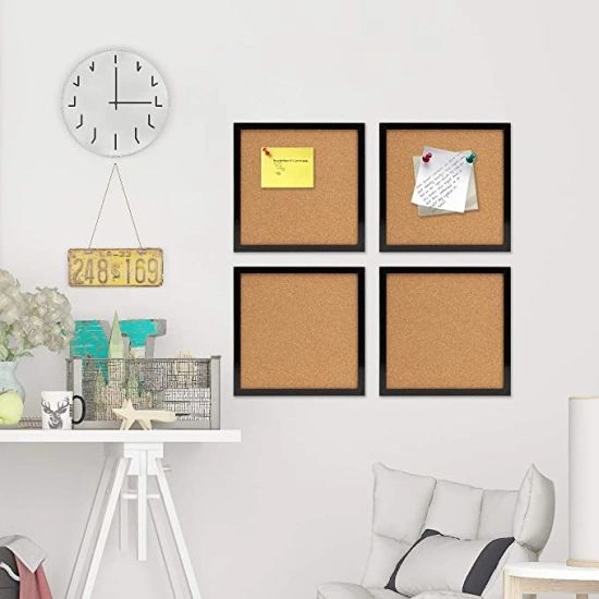 8X8inch Framed Corkboard with Self-Hanging Removal Tapes 4 Pins Per Bulletin Board for Home Office School Decor Easy Assembly