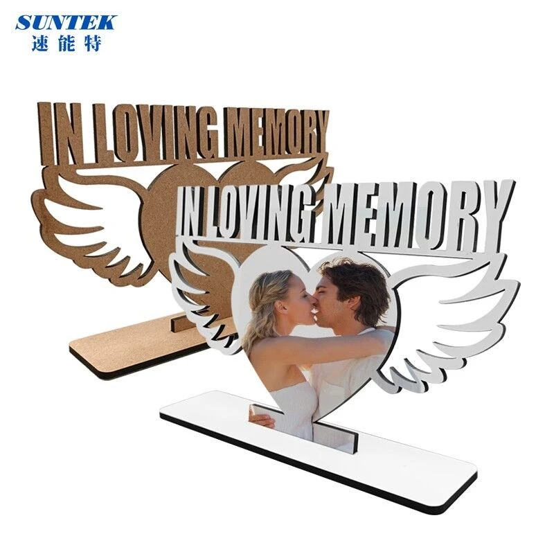 Custom MDF Wooden Heart Wing in Loving Memory Sublimation Photo Frame Blanks