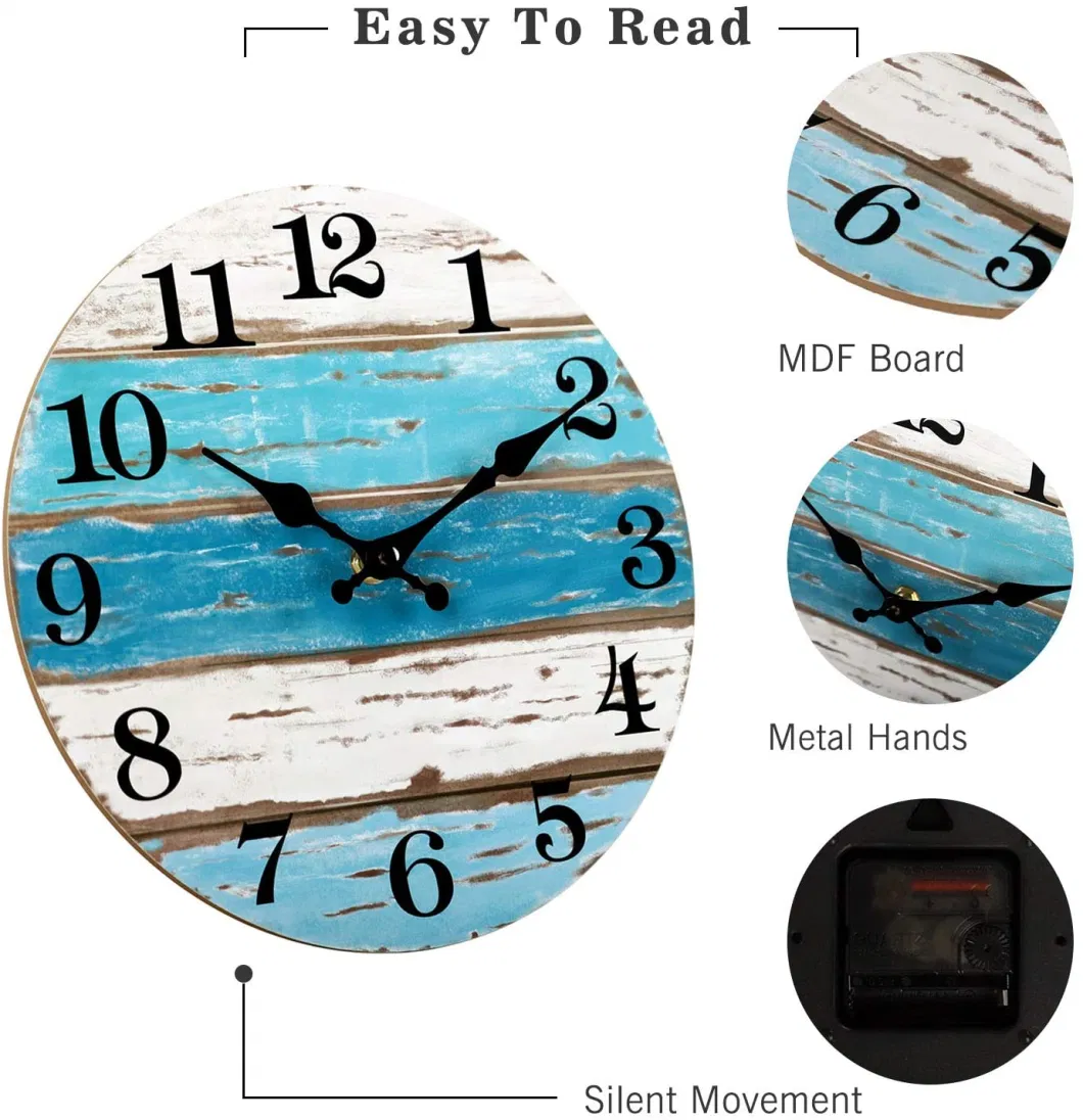 Wall Clock Sign Round Rustic Coastal Nautical Clock Decorative for Home Kitchen Living Room Office Bathroom Bedroom