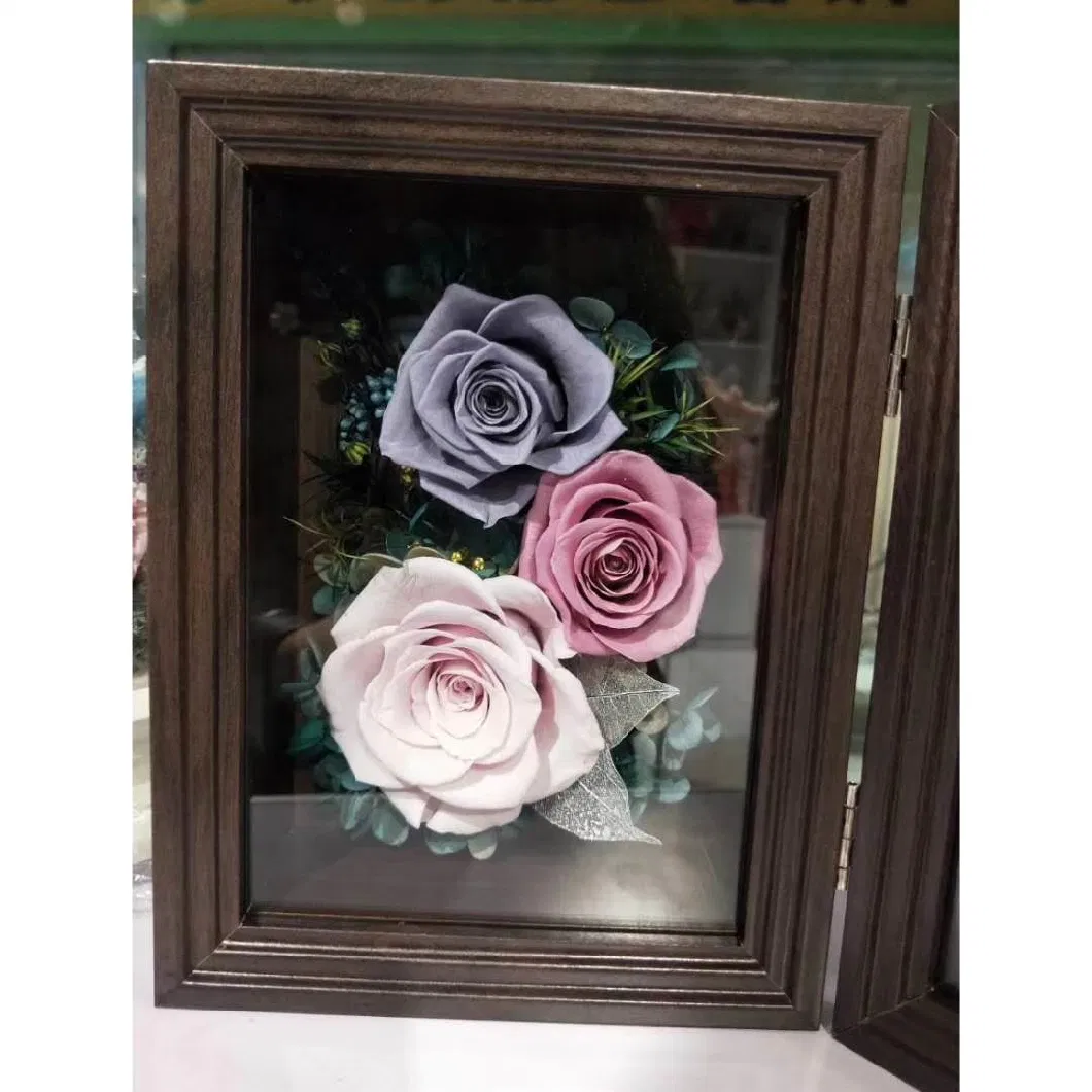 Crazing Selling Preserved Flowers Preserved Rose Photo Frame for Decoration