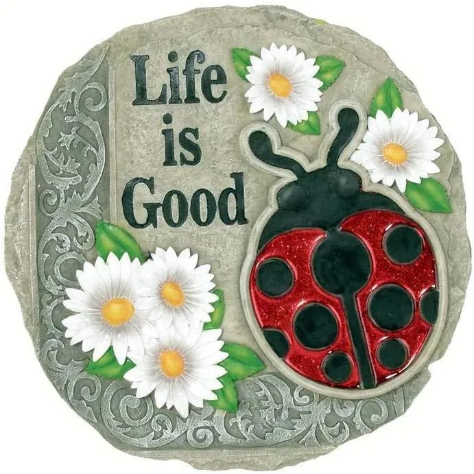 Life Is Good Ladybug Stepping Stone Decorative Stone for Garden