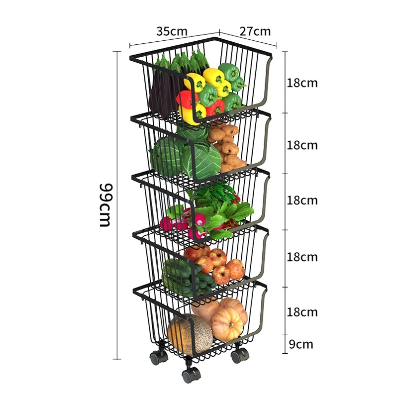 3/4/5 Layers Round Rotating Kitchen Storage Rack Vegetable Fruit and Vegetable Storage Folding Kitchen Trolley Storage Vegetable Basket