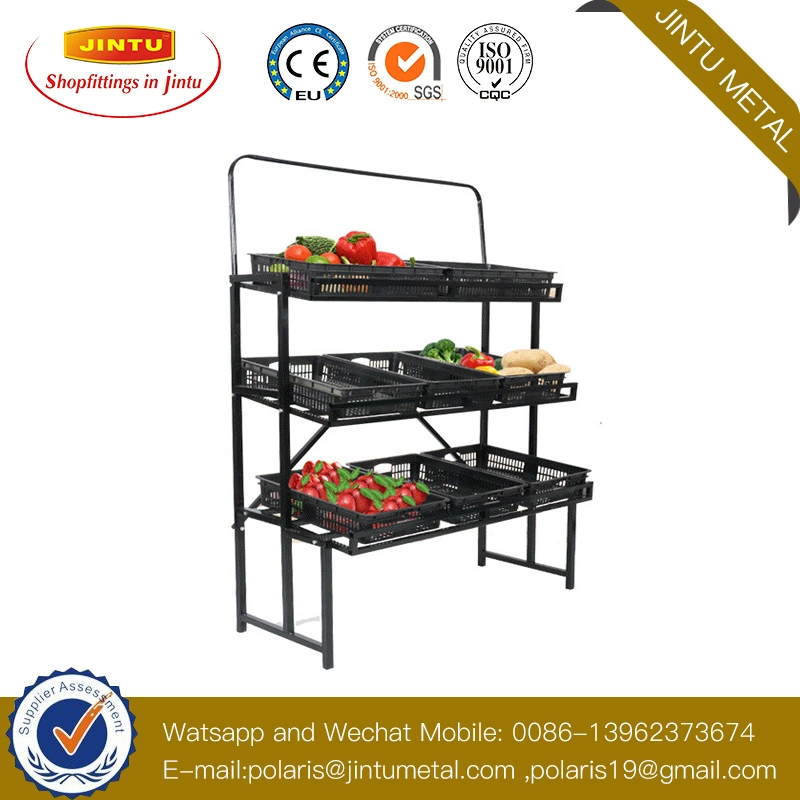 Modern Factory Price Save Space Shopping Market Wood Fruit Vegetable Storage Display Rack Stand