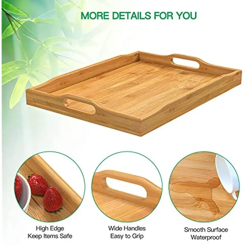 Wood Serving Tray with Handles Decorative Platter for Breakfast Organizer Tray