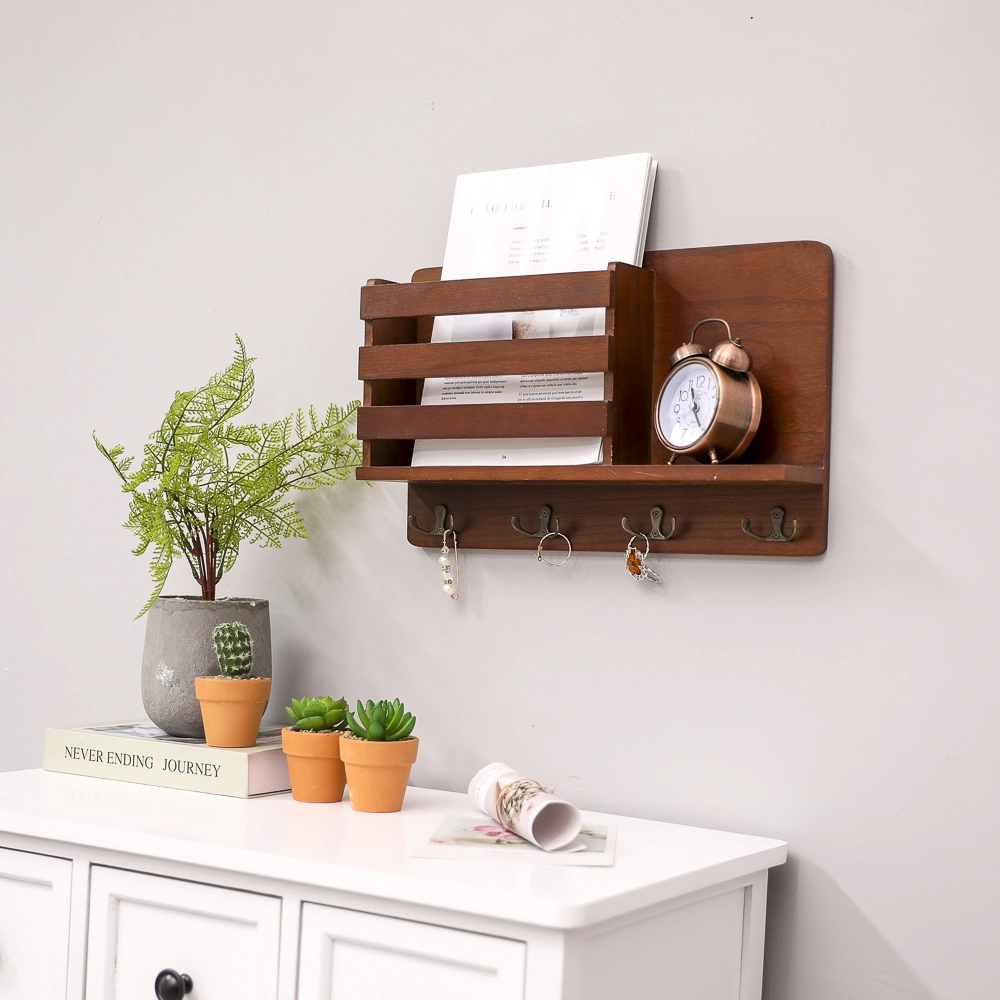 Wooden Key Holder Wall Mounted Mail Organizer