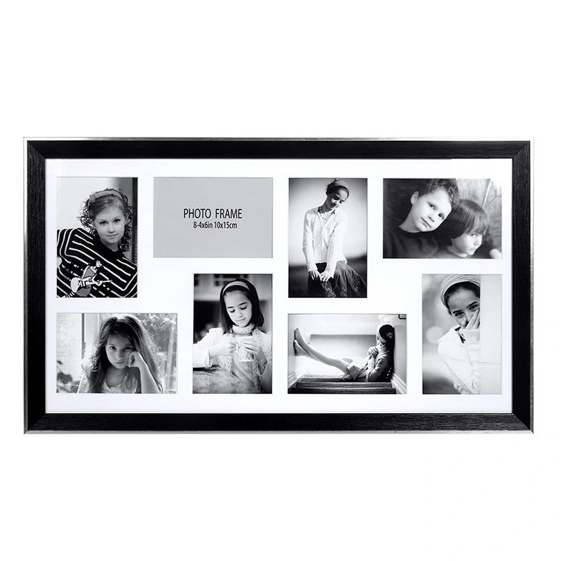 Black Wood 8-Opening for 4 X 6&quot; Collage Picture Frame