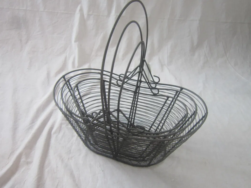 Handmade Metal Wire Fruit Flower Storage Basket with Handles