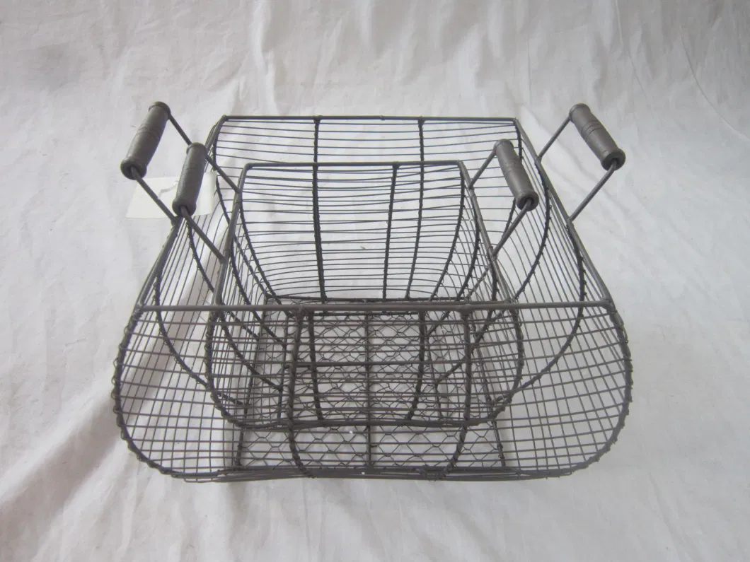 Handmade Metal Wire Fruit Flower Storage Basket with Handles