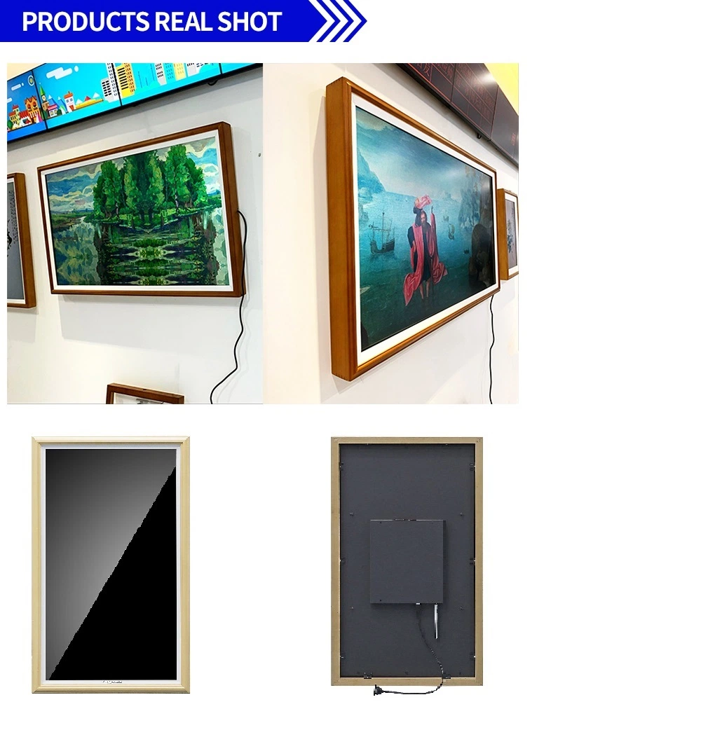 27/32/43/49/55 Inch Wooden Painting Digital Photo Picture Frame Smart WiFi Digital Signage Advertising Display Player for Gallery/Church/Opera/Museum/Art