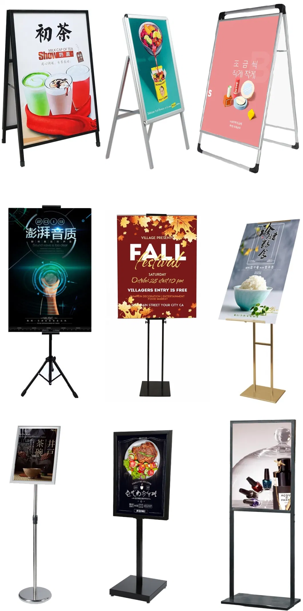 Cheapest Adjustable Black Tripod Pop Metal Easel Poster Stand Double-Sided Hanging Picture Frame