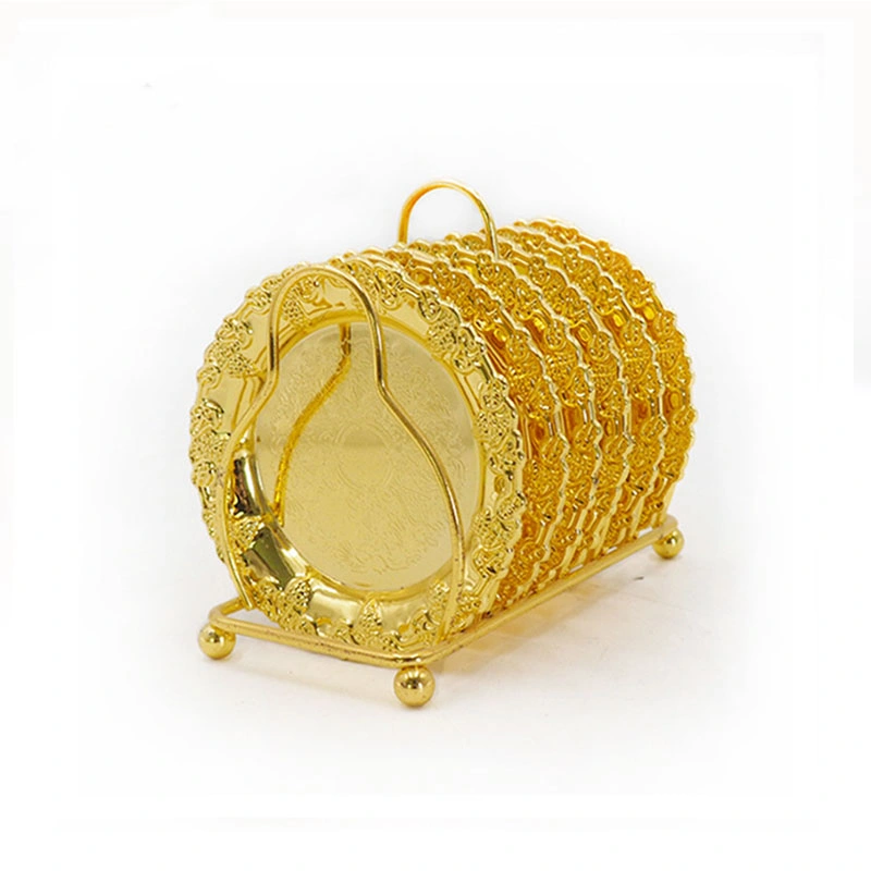 Rectangular Golden Fruit Basket with Mirror Glass Decorative Tray with Handle